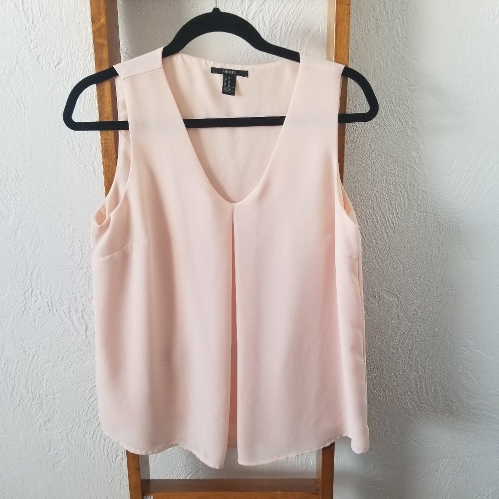 Forever 21 Pink Chiffon Sleeveless V Neck Top Sz M
